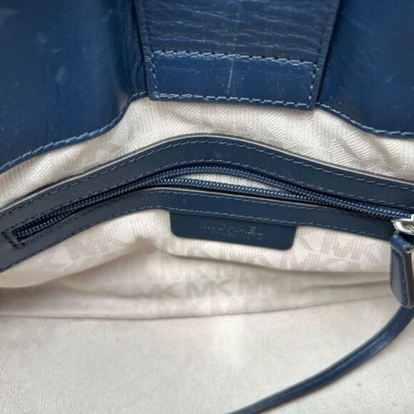 Michael Kors Hamilton Mono Stripe Canvas/Leather Satchel - Navy & Light Blue - Picture 9 of 11